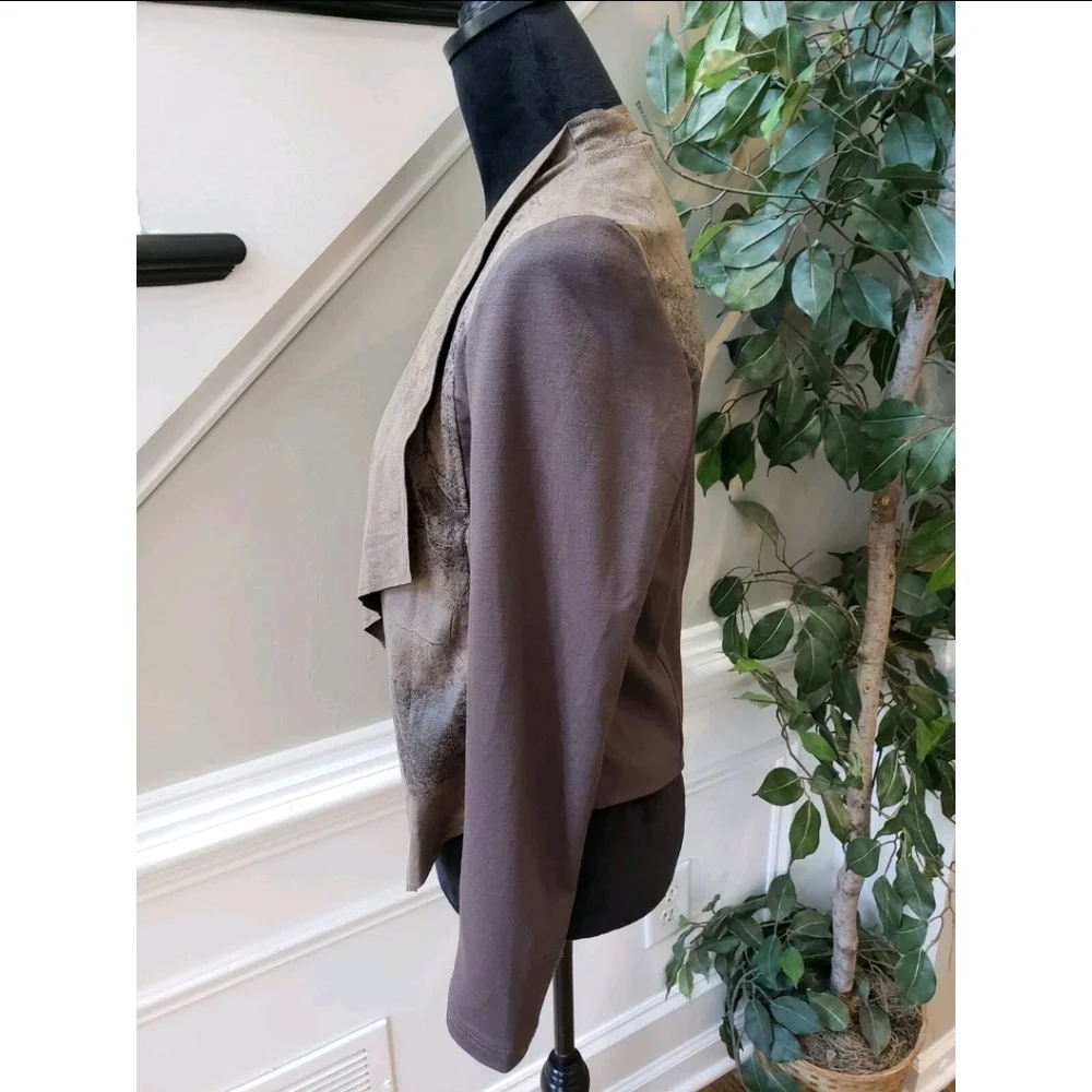 Edyson Vegan Leather Jacket Womens Size L Brown Stretch Long Sleeve Open Front